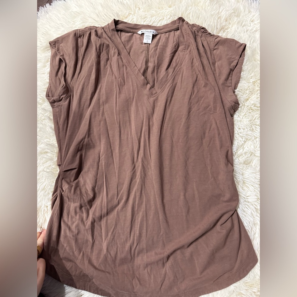 Athleta Brown V-Neck Short Sleeve Top